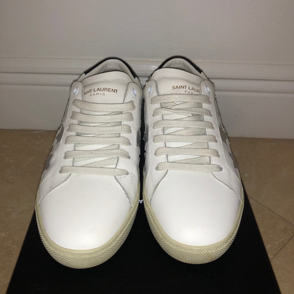 Saint Laurent White and Silver Star Sneakers - Picture 2 of 4